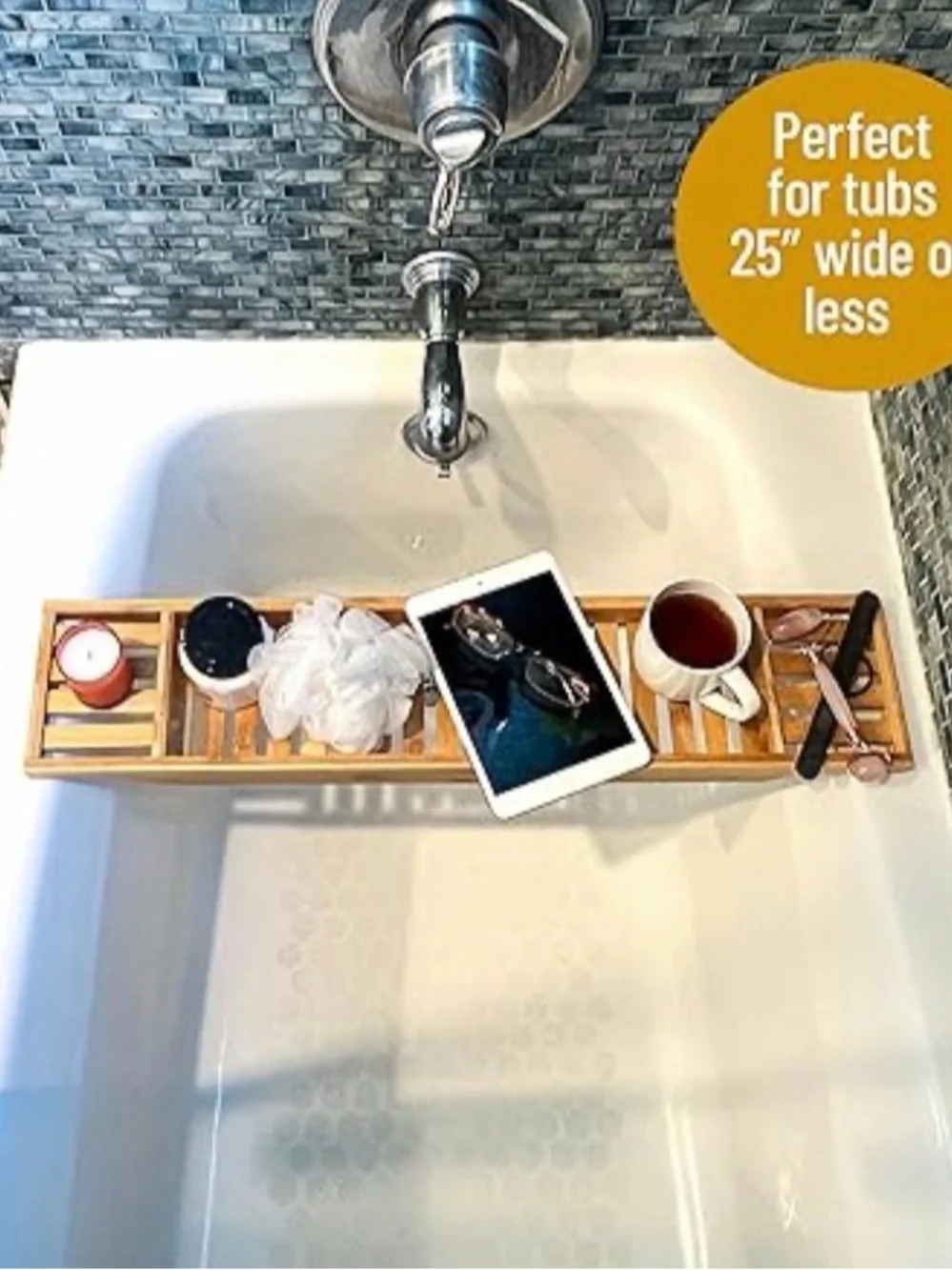 Mind Reader Bamboo Bath Tray Natural Bamboo Brown Bathtub Caddy Tray - New